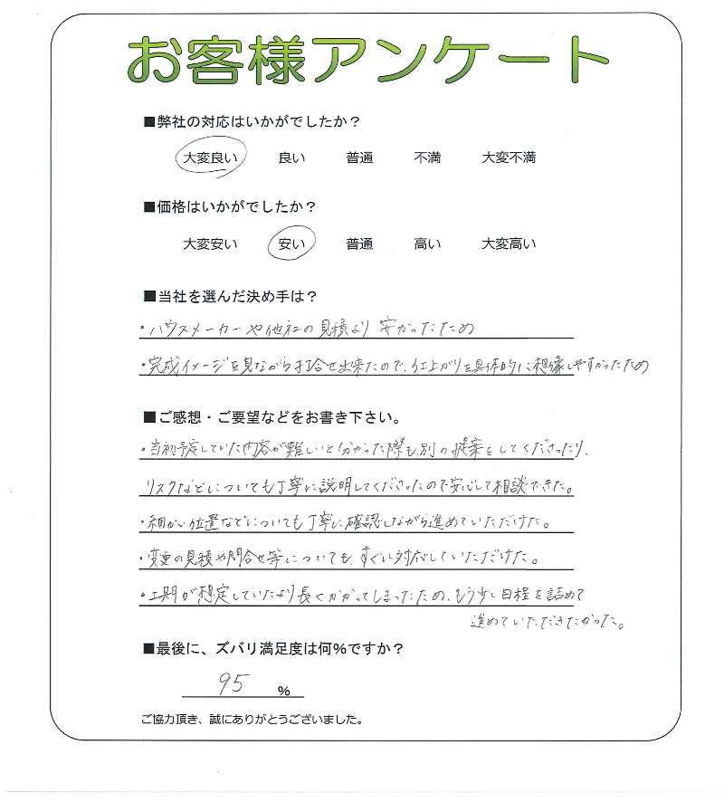工事の感想を聞かせてください。